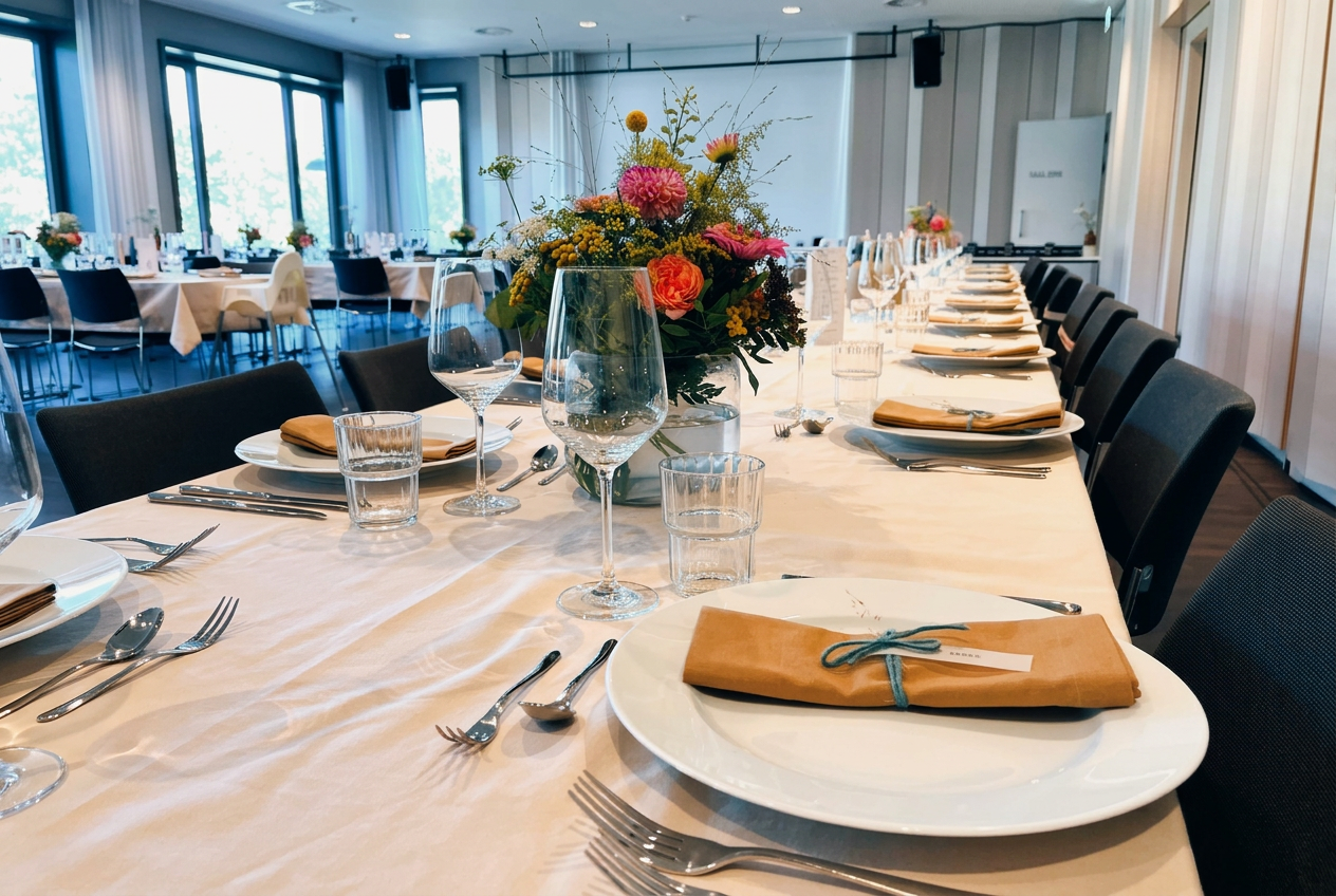 Festlich gedeckter Hochzeitssaal